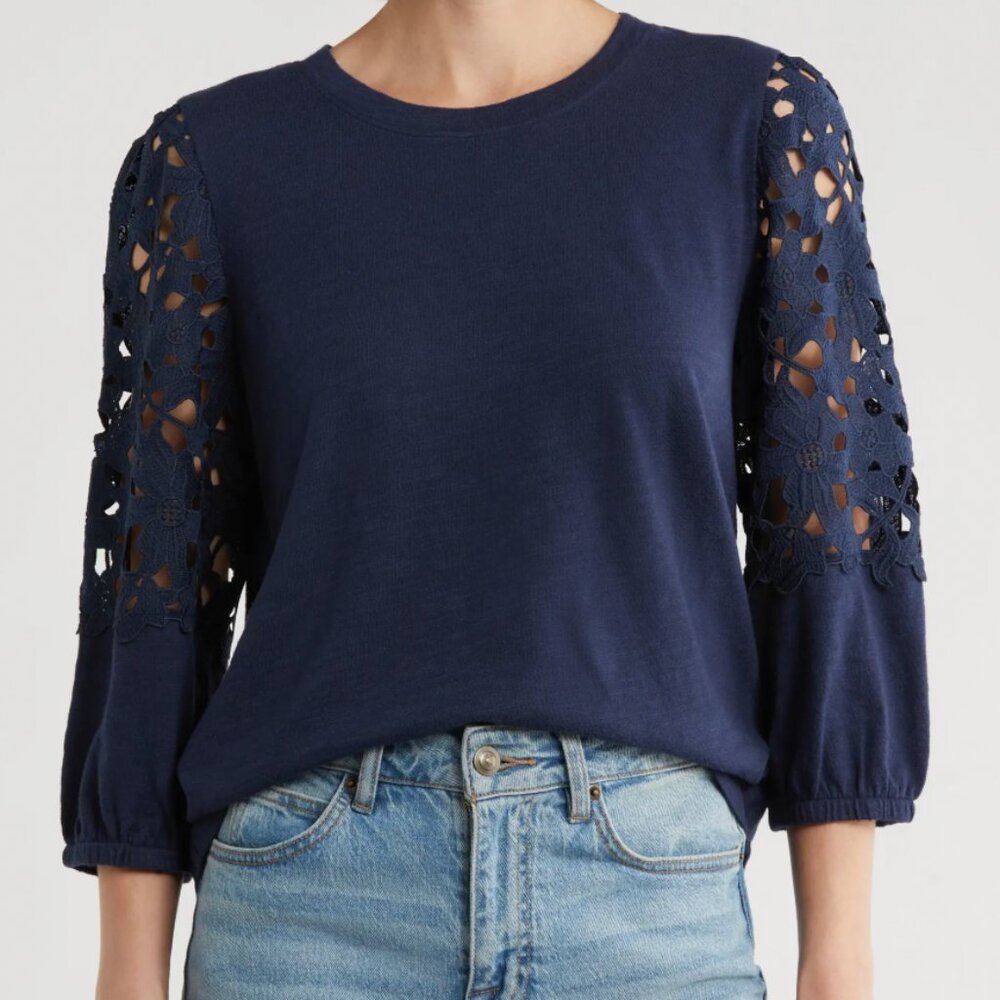 NWT Caslon Lace Mixed Media Top